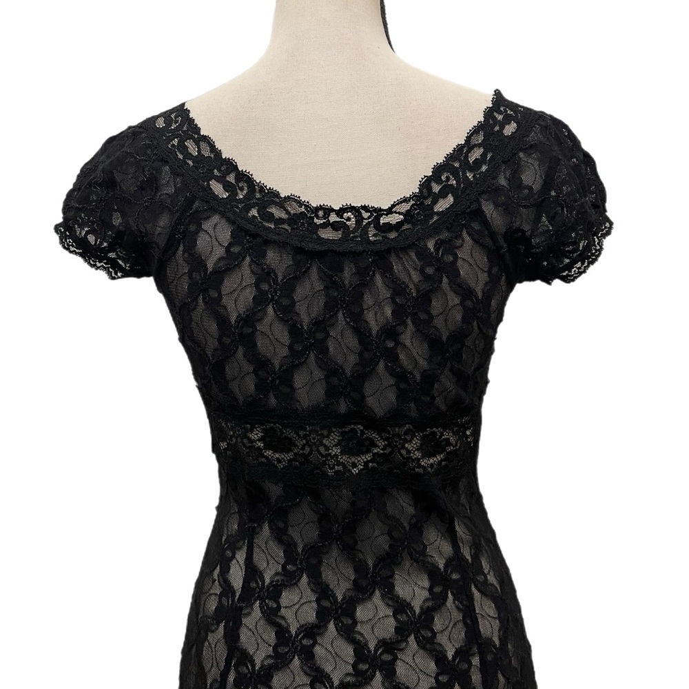 Vintage Betsey Johnson New York Black Silk Sheer Mesh Bows & Floral Lace Dress - Picture 7 of 11